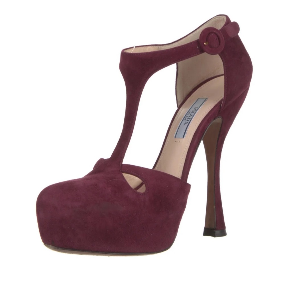 Prada Suede T-Strap Retro Pin Up Platform Pumps Size 6.5